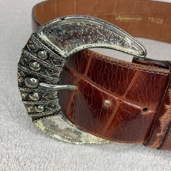 Vintage Adoppia Vita Leather Belt Wide Embossed-Bourbon Brown/Silver-Women’s 28 main image 8